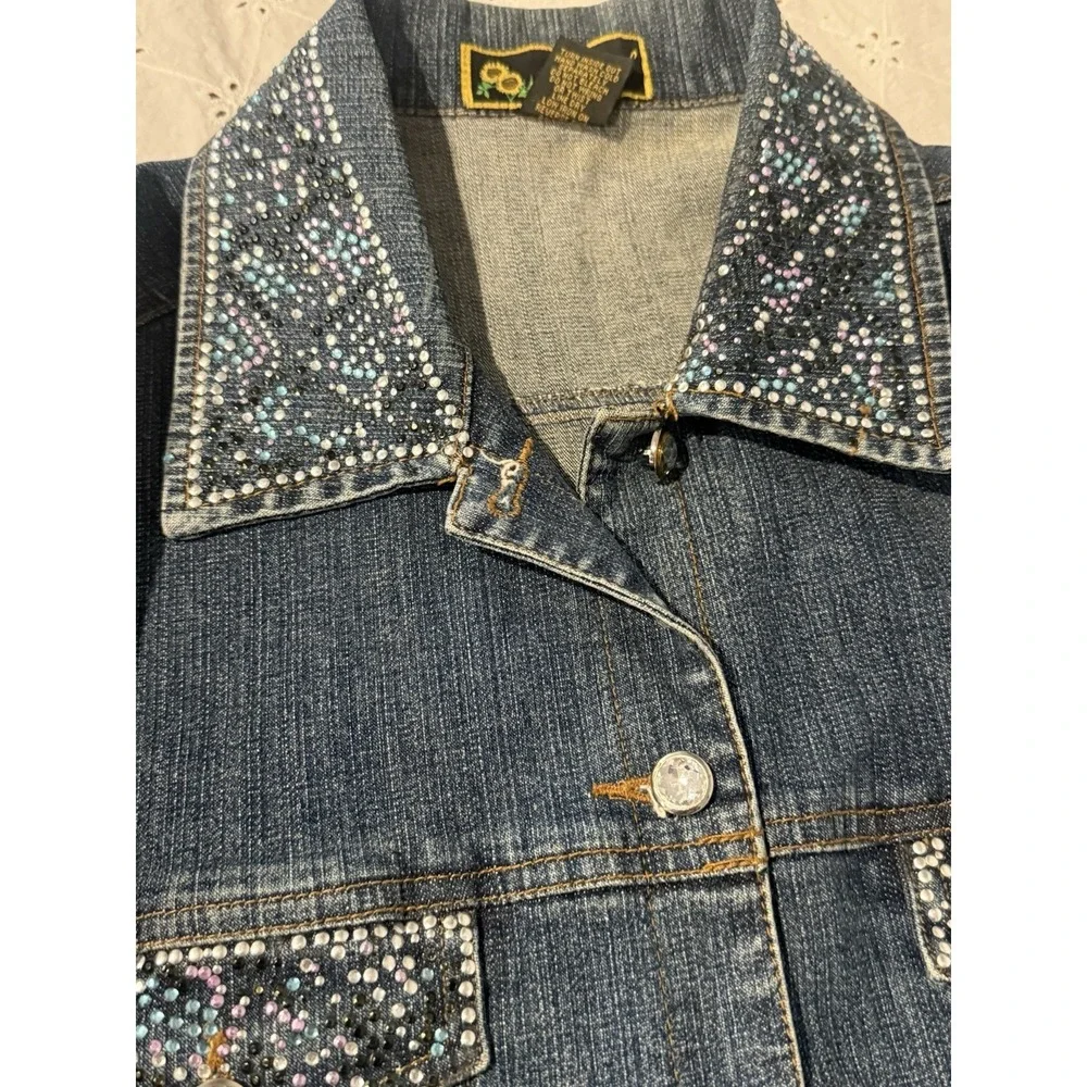 Mirasol Rhinestone Denim Jacket Womens Large Western Y2K Bling Crystal - Picture 3 of 4